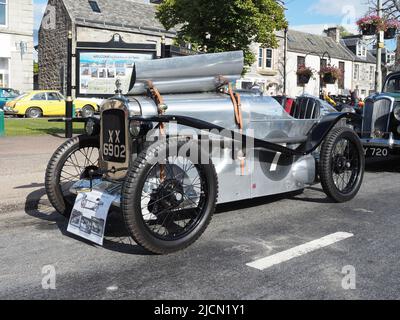 Austin Seven `Brooklands Super-Sports` original Factory Built 1925, Nachbildung des Gordon England Rennwagens aus dem Jahr 200mile. Mit poliertem Aluminium-Karosserie. Stockfoto